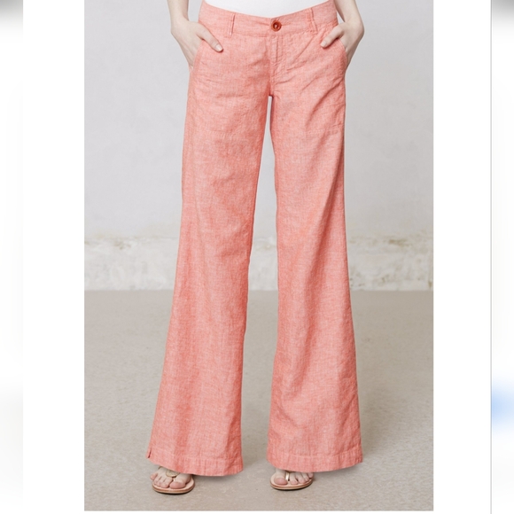 Pilcro Pants - Pilcro And The Letterpress Wide Leg Linen Pants Flare Coral Size 4